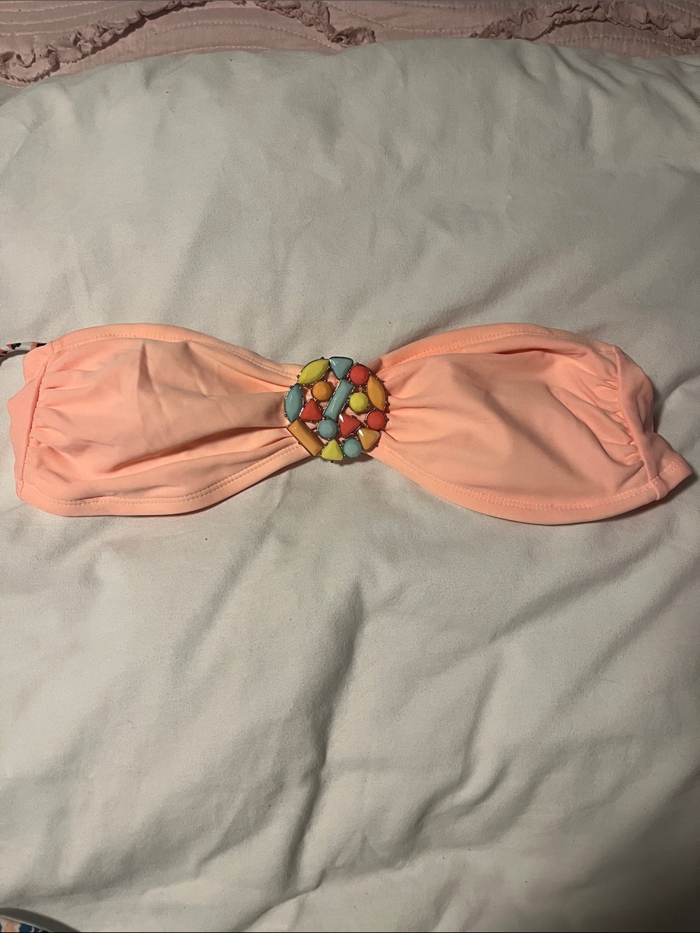 Victoria's Secret Peach Bandeau Bikini Top with Multicolor Jewel Accent